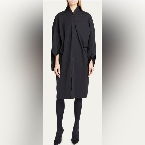 BALENCIAGA Logo-Embroidered Poplin Swing Dress button down$1,790 blk 36FR 4US - Picture 12 of 13
